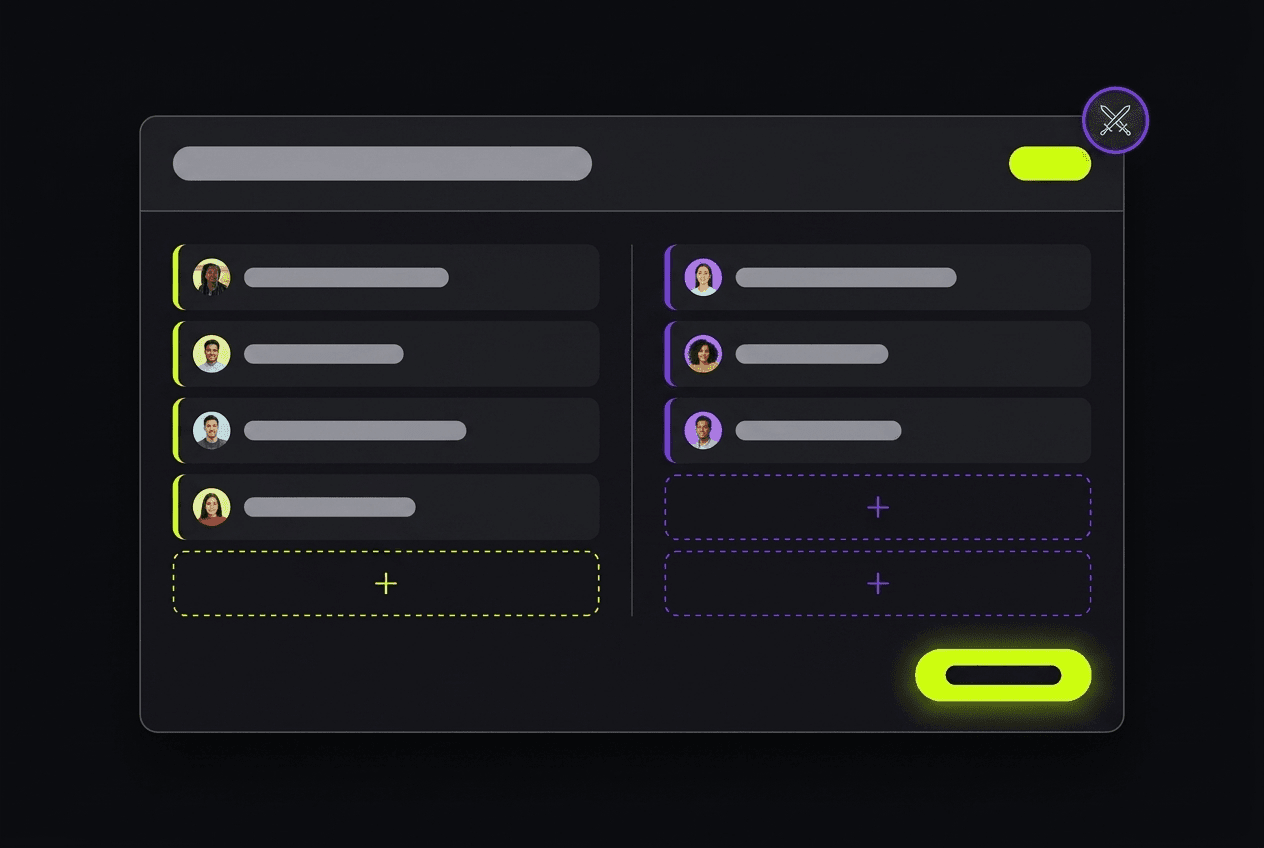Pepega.lol inhouse lobby screen with two teams of five slots filling up for a custom League of Legends 5v5